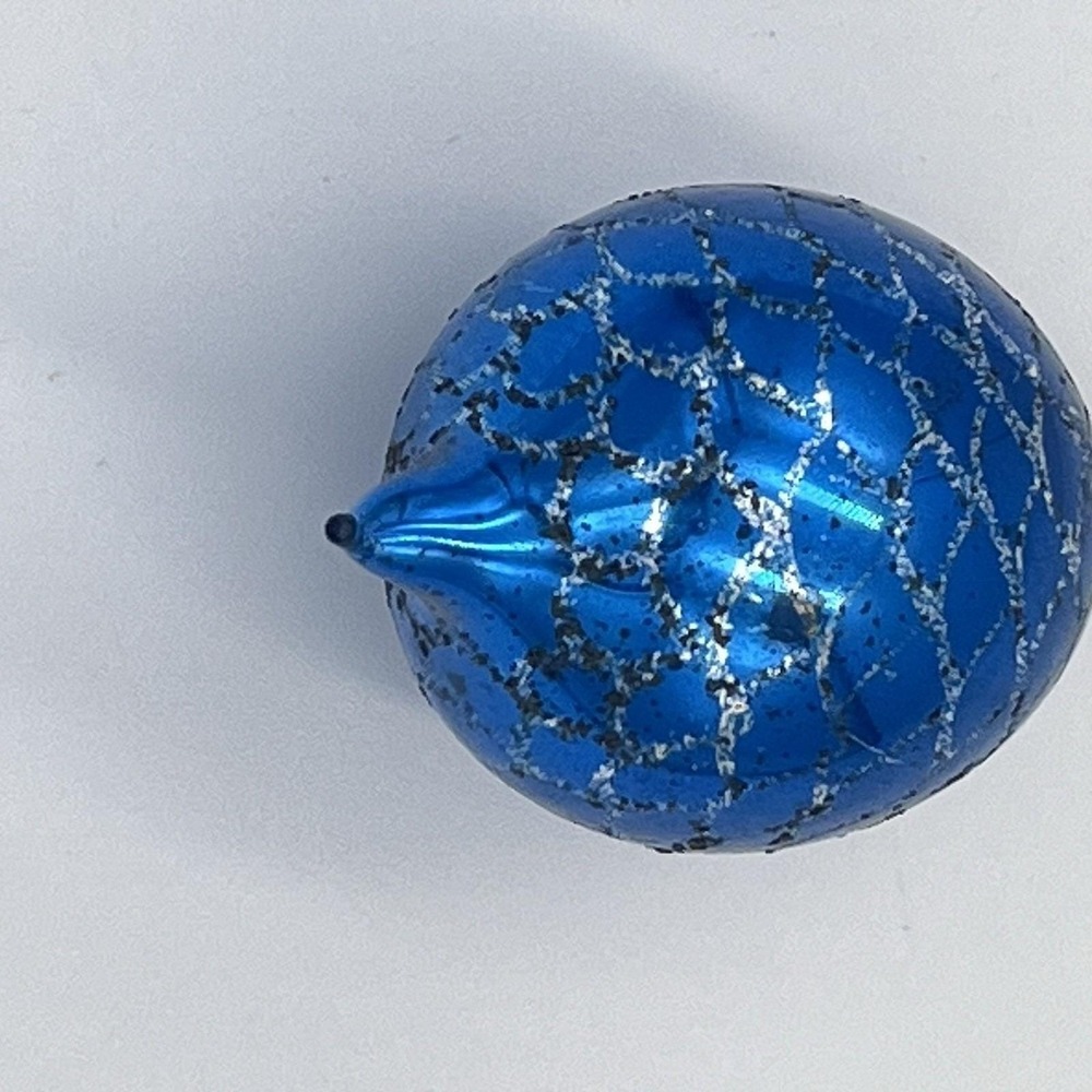 VTG Poland Teardrop Mica Glitter Blue Silver Fish Scale Ornament Mercury Glass - Picture 3 of 4